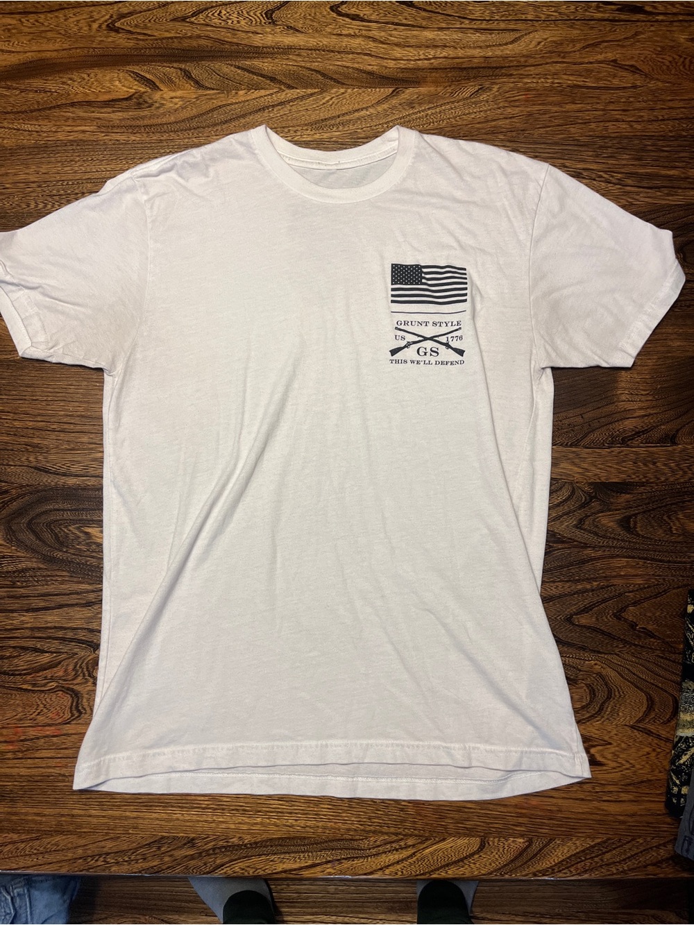 Grunt Style Men’s White Pocket Flag T-Shirt back graphic veteran Large